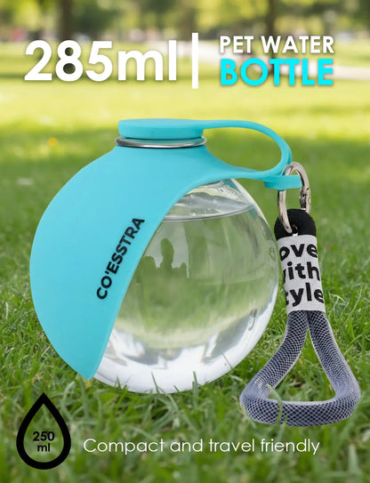 Stainless Steel Pet Water Bottle with Drinking Basin - 285Ml Leak-Proof Mess-Free Travel Bottle for Dogs, Perfect for Walks & Road Trips, Mess-Free Water Bottles