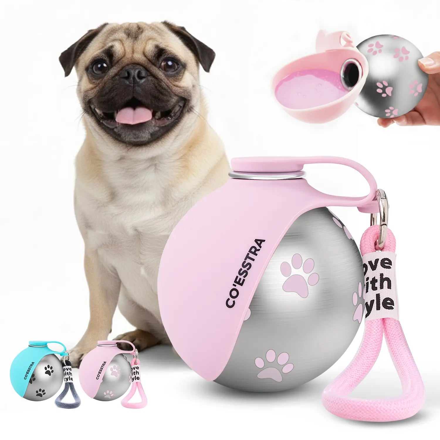 Stainless Steel Pet Water Bottle with Drinking Basin - 285Ml Leak-Proof Mess-Free Travel Bottle for Dogs, Perfect for Walks & Road Trips, Mess-Free Water Bottles