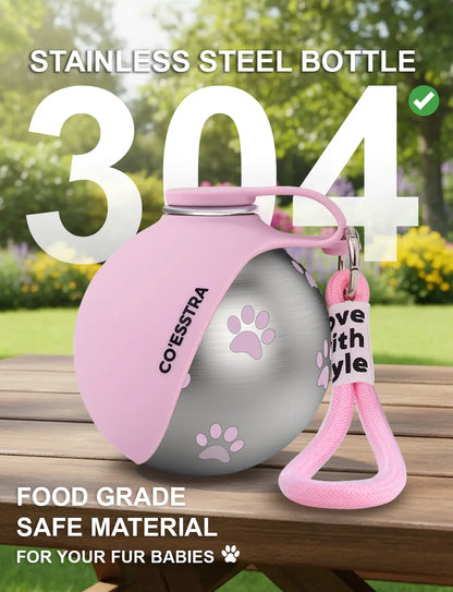 Stainless Steel Pet Water Bottle with Drinking Basin - 285Ml Leak-Proof Mess-Free Travel Bottle for Dogs, Perfect for Walks & Road Trips, Mess-Free Water Bottles