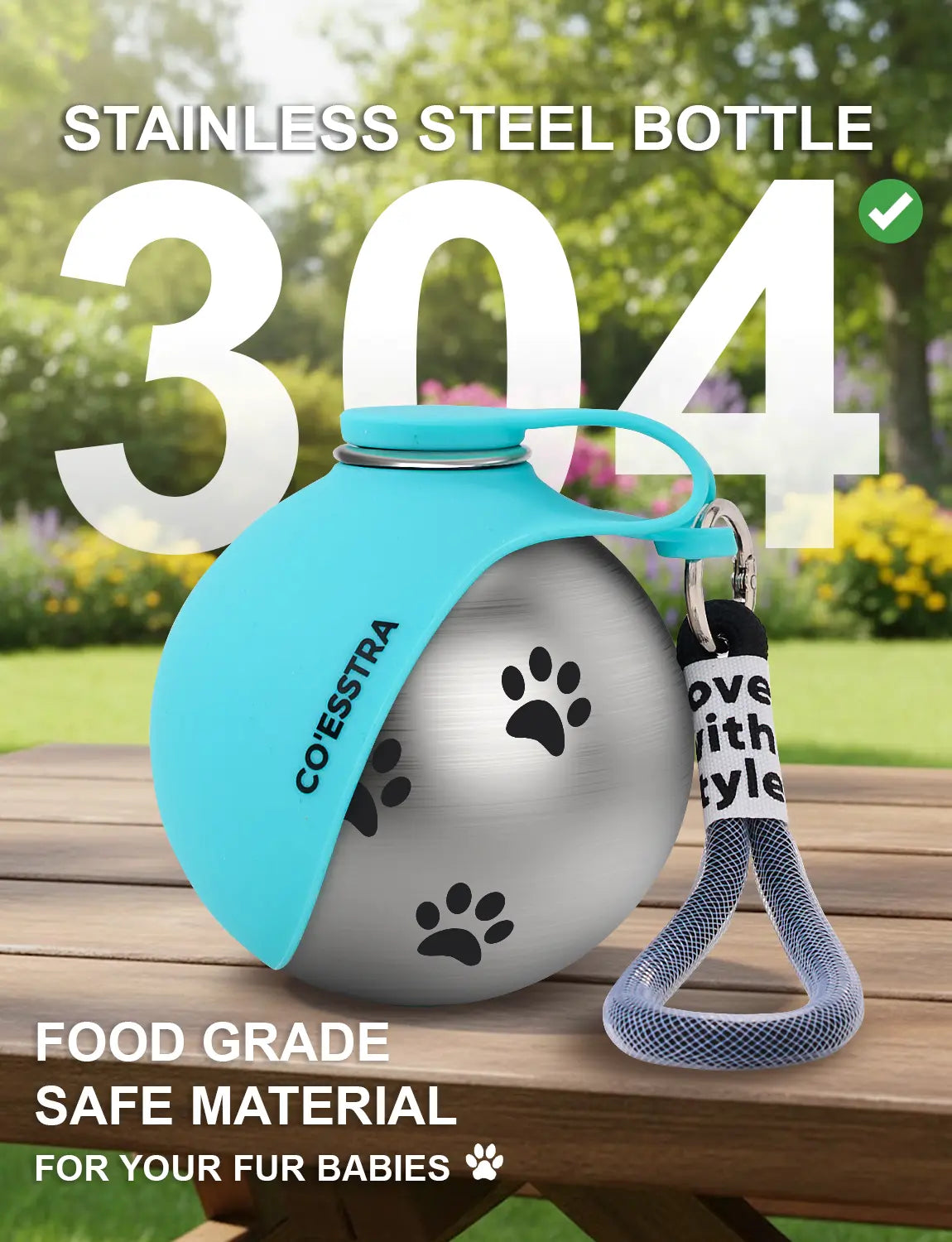 Stainless Steel Pet Water Bottle with Drinking Basin - 285Ml Leak-Proof Mess-Free Travel Bottle for Dogs, Perfect for Walks & Road Trips, Mess-Free Water Bottles